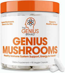 Genius Mushroom - Lions Mane, Cordyceps and Reishi - Immune System Booster & Nootropic Brain Supplement - for Natural Energy, Memory & Liver Support, 90 Veggie Pills