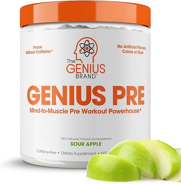 Genius Pre Workout Powder, Sour Apple - All-Natural Nootropic Pre-Workout & Caffeine-Free Nitric Oxide Booster Supplement with Beta Alanine & Alpha GPC - No Artificial Flavors, Sweeteners, or Dyes in Pakistan in Pakistan