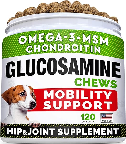 Glucosamine Treats for Dogs - Joint Supplement w/Omega-3 Fish Oil - Chondroitin, MSM - Advanced Mobility Chews - Joint Pain Relief - Hip & Joint Care - Chicken Flavor - 120 Ct - Made in USA in Pakistan in Pakistan