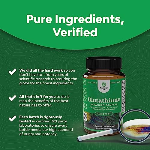 Glutathione Amino Acid Nutritional Supplement - Pure Glutathione Supplements for Liver Support - L Glutathione Pills with Glutamic Acid and Milk Thistle Seed Extract for Skin Care and Immune Support