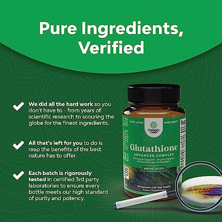 Glutathione Amino Acid Nutritional Supplement - Pure Glutathione Supplements for Liver Support - L Glutathione Pills with Glutamic Acid and Milk Thistle Seed Extract for Skin Care and Immune Support