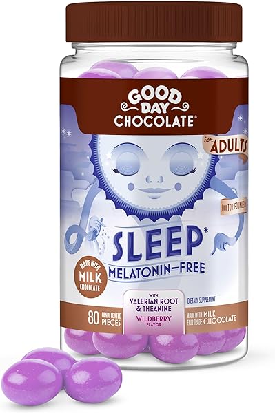 Good Day Chocolate Natural Valerian Root for Adults, Herbal Sleep Supplement, Organic Wildberry Flavor, Fair Trade and Non-GMO Milk Chocolate, L-Theanine, 80 Pieces in Pakistan in Pakistan