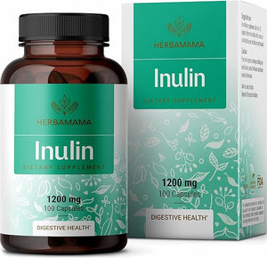 HERBAMAMA Inulin Powder Capsules - Organic Chicory Root Inulin Supplement - Prebiotic Fiber for Digestive Support & Gut Health - 1200 mg, 100 Caps in Pakistan