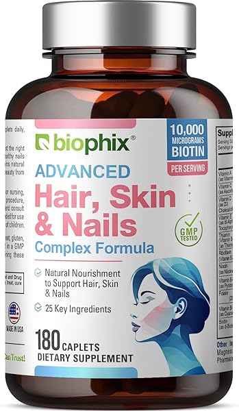 Hair Skin and Nails Complex 180 Caplets with 10000 mcg Biotin - Multivitamin Supports Strong Nails Beautiful Hair Healthy Aging in Pakistan in Pakistan