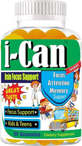 I-Can Brain Booster & Focus Supplement for Kids, Teens, Children, Kids Focus Gummies Great Taste Kids Focus Vitamins Brain Support 60 Gummies Natural Omegas DHA Support School Study Task in Pakistan