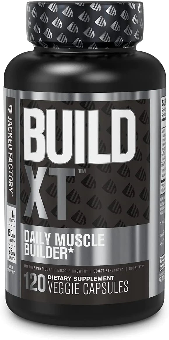 Jacked Factory Build-XT Muscle Builder - Daily Muscle Building Supplement for Muscle Growth and Strength | Featuring Powerful Ingredients Peak02 & elevATP - 60 Veggie Pills