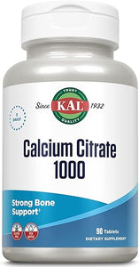 KAL Calcium Citrate 1000mg, High Potency Calcium Supplement for Bone Health, Strong Teeth, Nerve, Muscle and Heart Health Support, Gluten Free, 60 Day Money Back Guarantee, 30 Servings, 90 Tablets in Pakistan