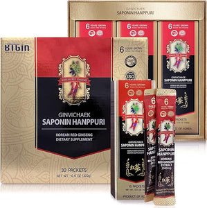 Korean Red Ginseng Extract 3000mg Everyday, Saponin Hanppuri, Immune Booster and Focus Supplement for Brain Enhancement with Ginsenoside Rg3, Panax Ginseng 6 Years Root, 30Packets in 1 Set in Pakistan