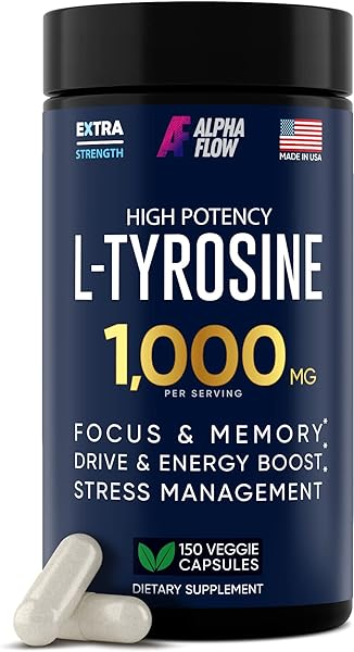 L Tyrosine 1000MG Capsules - All-Natural L- Tyrosine Supplement for Focus & Energy Boost - Non-GMO & Gluten-Free - Vegan 150 Caps -500mg x 2 per Serving in Pakistan