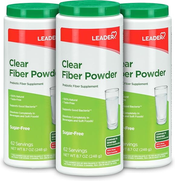 Leader Prebiotic Fiber Supplement Powder for Digestive Health, 100% Natural Daily Fiber Powder, Sugar-Free, Taste-Free, Unflavored, 62 Servings (8.7 OZ), Pack of 3 in Pakistan in Pakistan