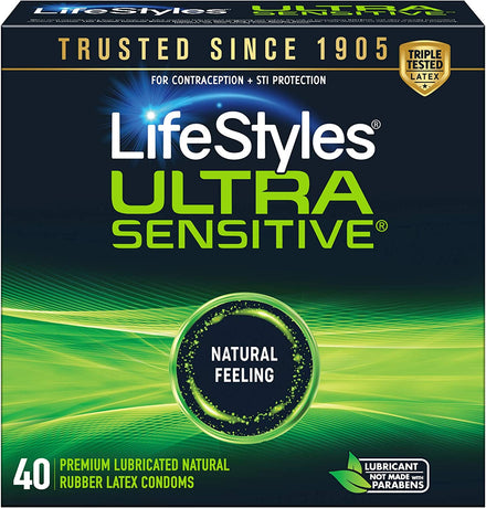 LifeStyles Ultra Sensitive Natural Feeling Lubricated Latex Condoms, 40 Count
