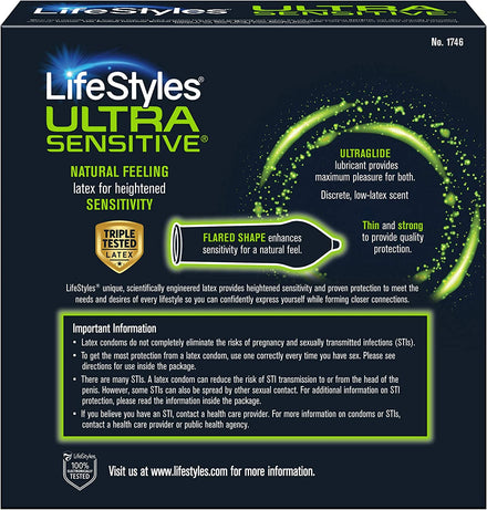 LifeStyles Ultra Sensitive Natural Feeling Lubricated Latex Condoms, 40 Count
