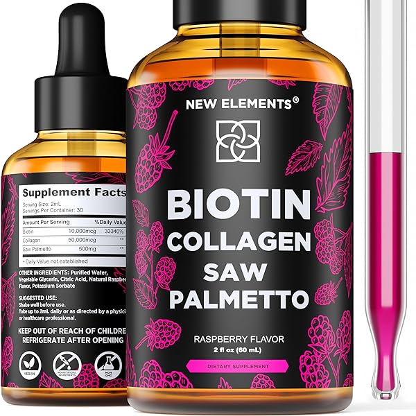 Liquid Biotin with Collagen & Saw Palmetto Extract for Women and Men | Hair Growth Supplement Drops | DHT Blocker | Prostate Support | Hair Skin and Nails Vitamins | Fast Absorption | Non-GMO in Pakistan in Pakistan