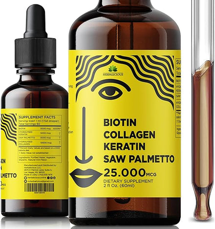 Liquid Collagen Supplements for Women - Comprehensive Formula Hair Skin Nails Supplement with 10000mcg Collagen 5000 mcg Biotin 5000 mcg Keratin 5000 mcg Saw Palmetto, Made in USA, 2fl oz in Pakistan