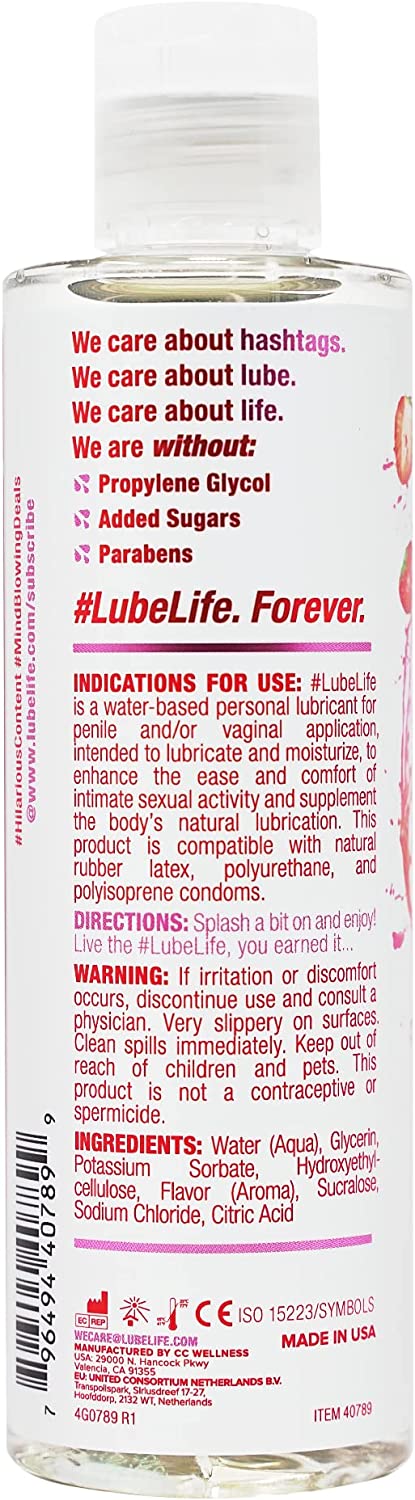 Lube Life Water-Based Strawberry Flavored Lubricant, Personal Lube for Men, Women and Couples, Made Without Added Sugar, 8 Fl Oz