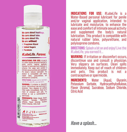Lube Life Water-Based Strawberry Flavored Lubricant, Personal Lube for Men, Women and Couples, Made Without Added Sugar, 8 Fl Oz