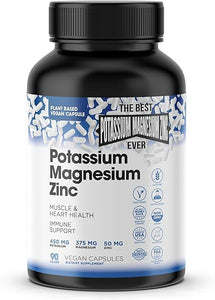 Magnesium Potassium Supplements w/Zinc - 90 Capsules - Magnesium Potassium Zinc for Vascular Health – High Absorption Vegan Potassium Magnesium Supplement for Leg Cramps and Sleep in Pakistan