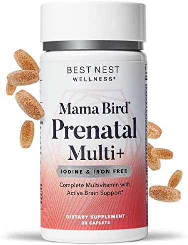 Mama Bird Prenatal Vitamins, No Iodine & Iron, Methylfolate (Folic Acid), Methyl B12, Natural Organic Herbal Blend, Vegan, Once Daily, 30 Ct. Includes Bonus Healthy Pregnancy Secrets, value $59.95