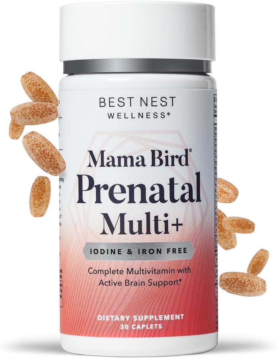 Mama Bird Prenatal Vitamins, No Iodine & Iron, Methylfolate (Folic Acid), Methyl B12, Natural Organic Herbal Blend, Vegan, Once Daily, 30 Ct. Includes Bonus Healthy Pregnancy Secrets, value $59.95