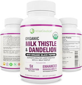 Max Absorption USDA Organic Milk Thistle Potent 5:1 Concentrated Extract (2000mg Strength) & Organic Dandelion Root | Silymarin Antioxidant Flavonoid | Liver Support Supplement (60 Count (Pack of 1)) in Pakistan