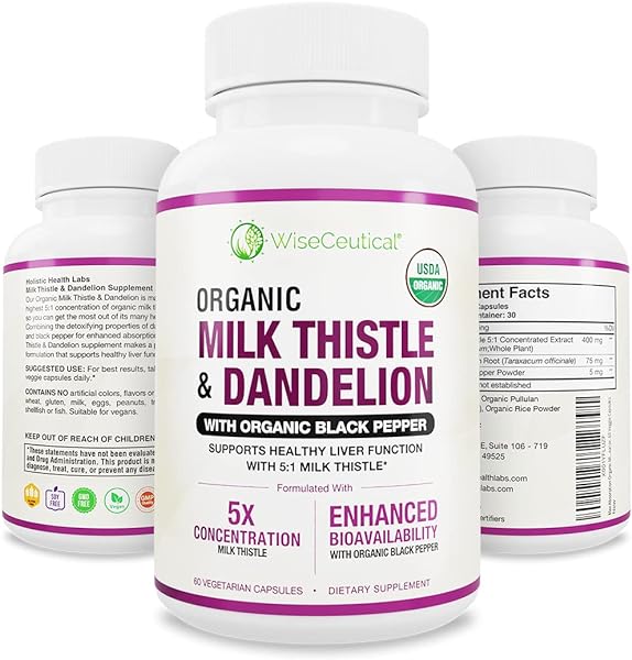 Max Absorption USDA Organic Milk Thistle Potent 5:1 Concentrated Extract (2000mg Strength) & Organic Dandelion Root | Silymarin Antioxidant Flavonoid | Liver Support Supplement (60 Count (Pack of 1)) in Pakistan in Pakistan