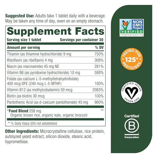 MegaFood Balanced B Complex - B Complex Vitamin Supplement Helps Support Cellular Energy - Vitamin B12, Vitamin B6 & Folate, - Vegan, Kosher, Non GMO - Made Without 9 Food Allergens - 30 Tabs