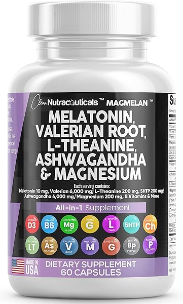 Melatonin 10mg Valerian Root 6000mg L Theanine 200mg Ashwagandha 4000mg - Sleep Support for Women and Men with Magnesium Complex, Lemon Balm, Chamomile, and Passion Flower - Made in USA 60 Caps in Pakistan