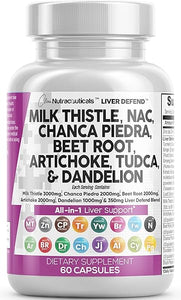 Milk Thistle 3000mg NAC Chanca Piedra 2000mg Beet Root 2000mg Artichoke 2000mg Dandelion Root 1000mg - Liver Cleanse Detox & Repair Supplement Plus TUDCA Choline and Ginger 60 Count in Pakistan