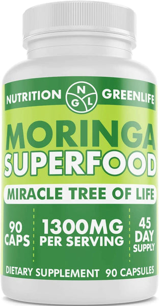 Moringa Capsules 1300mg by Nutrition Greenlife | Pure Raw Moringa Oleifera Superfood Dietary Supplement | 90 Capsules in Pakistan