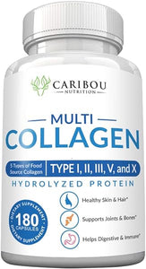 Multi Collagen Pills - 180 Collagen Pills - Type I, II, III, V & X Collagen Capsules - Unique Blend of Collagen Peptides Capsules - Wild Fish, Eggshell, Chicken & Grass-Fed Beef Collagen Supplements in Pakistan