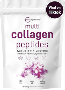 Multi Collagen Protein Powder, 2 Pounds – Type I,II,III,V,X with Biotin 10000mcg, Hyaluronic Acid, Vitamin C – Unflavored Collagen Peptides – Keto & Paleo Friendly, Easy Dissolve, Non-GMO in Pakistan