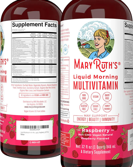 Multivitamin Multimineral for Women Men & Kids by MaryRuth's | No Added Sugar | Vegan Liquid Vitamins for Adults & Kids | Mens, Womens Multivitamin | Energy & Beauty Booster | Non-GMO | 32 Fl Oz