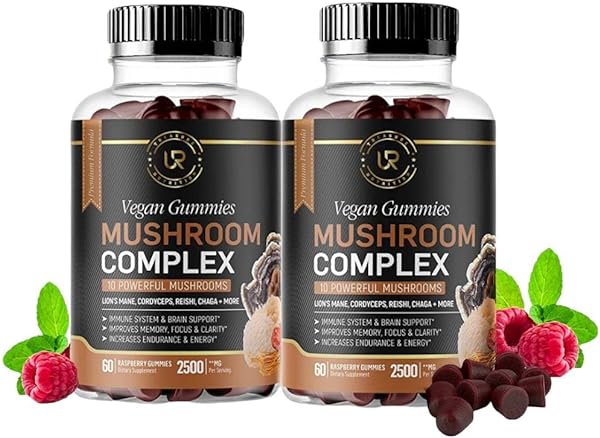 Mushroom Gummies | 10 Mushroom Supplement | 2 pack | Turkey Tail, Chaga, Reishi, Cordyceps & Lions Mane Organic Mushroom Extracts, Nootropic Brain Booster for Focus, Memory, Clarity, Energy | 120ct in Pakistan in Pakistan