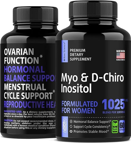Myo & D-Chiro Inositol - Hormone Balance & Ovarian Support: Fertility Supplements for Women, PCOS, Preconception Vitamins - Myo-Inositol & D-Chiro Inositol, Vitamin B8, Inositol 1000mg - 60 Capsules in Pakistan