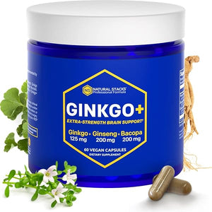 NATURAL STACKS Ginkgo Biloba Supplements w/Panax Ginseng and Bacopa Monnieri - Focus Supplement for Mental Performance, Brain Supplements for Adults, 60 Ginkgo Biloba Capsules in Pakistan