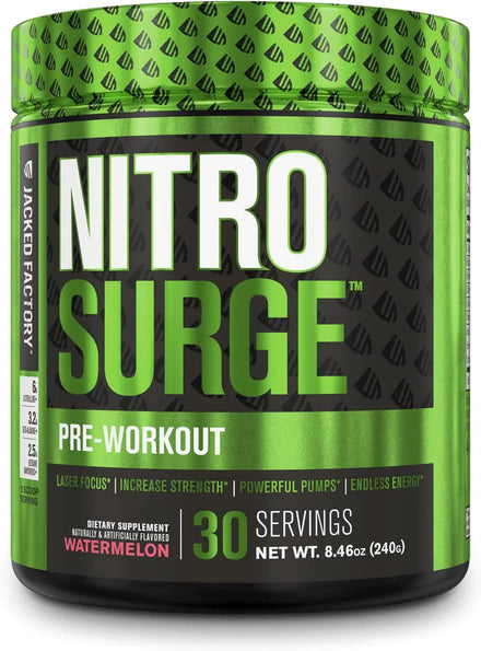 NITROSURGE Pre Workout Supplement - Endless Energy, Instant Strength Gains, Clear Focus, Intense Pumps - Nitric Oxide Booster & Powerful Preworkout Energy Powder - 30 Servings, Strawberry Margarita