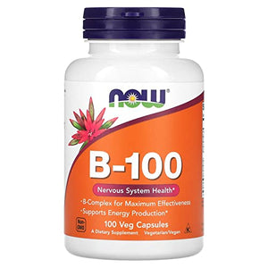 NOW Supplements, Vitamin B-100, Energy Production*, Nervous System Health*, 100 Veg Capsules