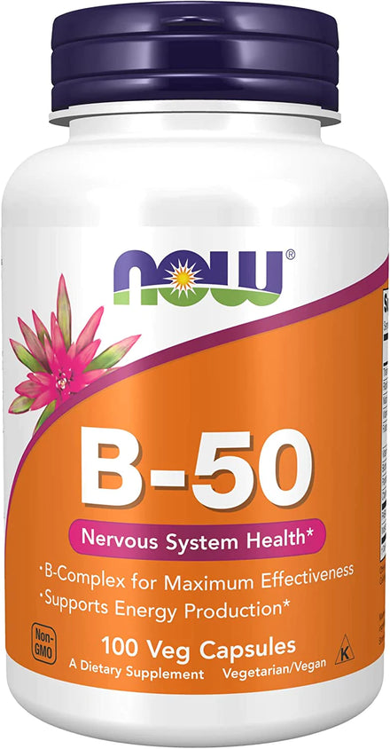 NOW Supplements, Vitamin B-50 mg, Energy Production*, Nervous System Health*, 250 Veg Capsules