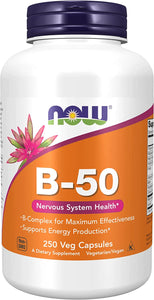 NOW Supplements, Vitamin B-50 mg, Energy Production*, Nervous System Health*, 250 Veg Capsules