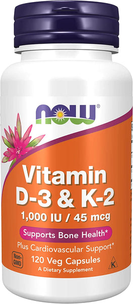NOW Supplements, Vitamin D-3 & K-2, 1,000 IU/45 mcg, Plus Cardiovascular Support*, Supports Bone Health*, 120 Veg Capsules in Pakistan