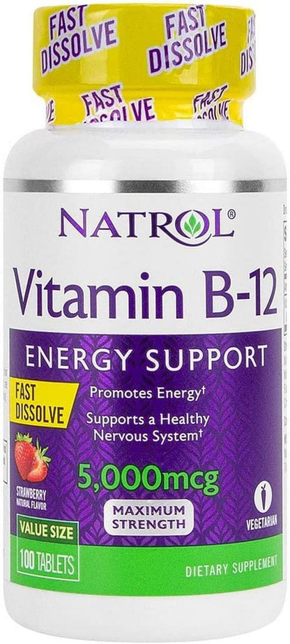 Natrol Vitamin B12 Fast Dissolve Tablets, Supports a Healthy Nervous System, Energy Booster