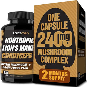 Natural Nootropic Organic Mushroom Complex - Lions Mane, Cordyceps & Reishi Mushroom Supplement as Brain Booster/Energy Pills Help Support Brain Power, Mental Clarity & Immune System, Veggie 2-Mons in Pakistan
