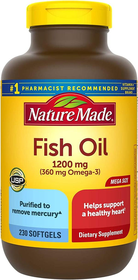 Nature Made Fish Oil 1200mg, Fish Oil Omega 3 Supplement for Heart Health support