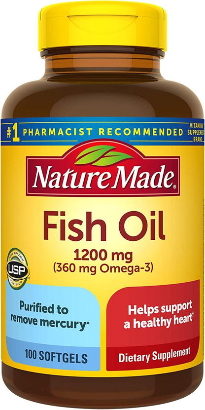 Nature Made Fish Oil 1200mg, Fish Oil Omega 3 Supplement for Heart Health support