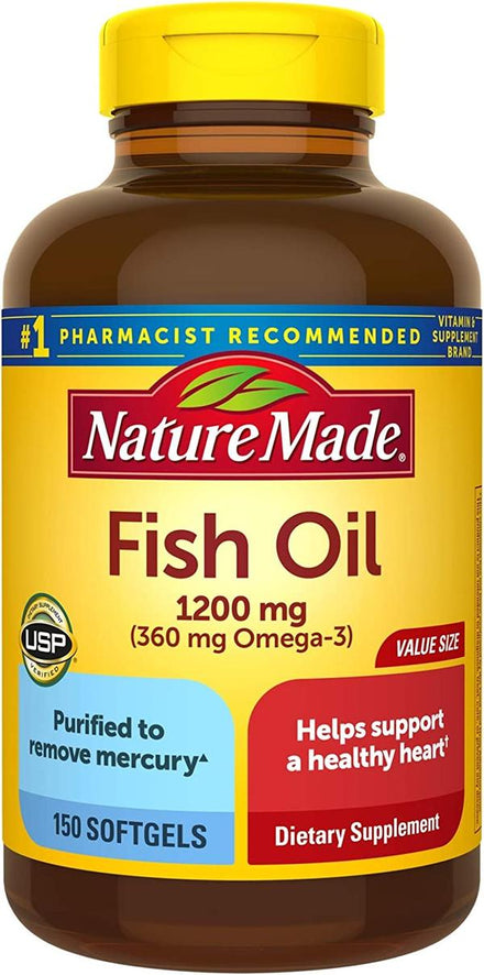 Nature Made Fish Oil 1200mg, Fish Oil Omega 3 Supplement for Heart Health support