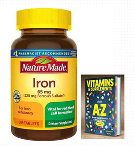 Nature Made Iron 65 mg (325 mg Ferrous Sulfate) Dietary Supplement for Red Blood Cell Support 365 Tablets, 365 Day Supply+Better Guide Vitamins Supplements Free in Pakistan