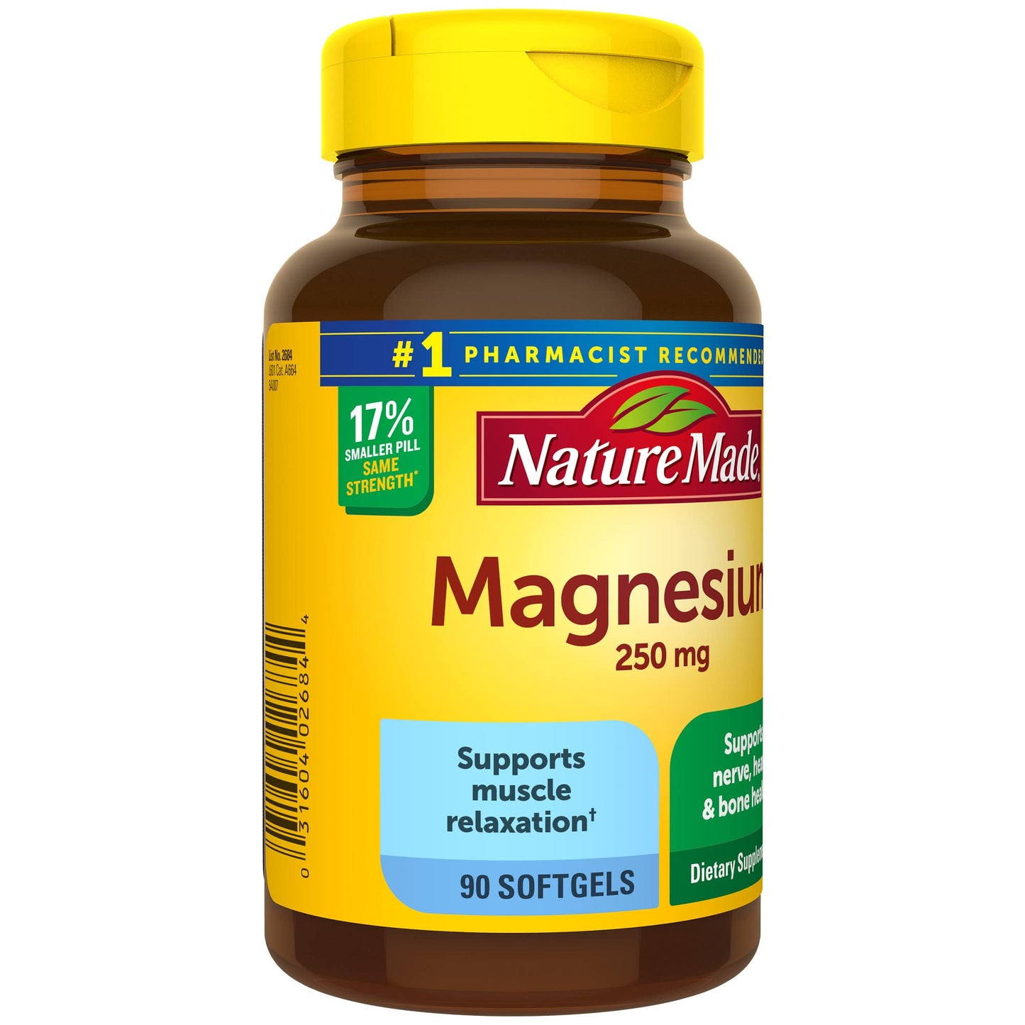Nature Made Magnesium 250 mg, Dietary Supplement for Muscle, Heart, Bone and Nerve Support, 90 Day Supply, 90 Count (Pack of 1)