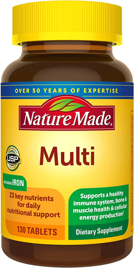 Nature Made Multivitamin Tablets with Iron, Multivitamin for Women and Men for Daily Nutritional Support, 130 Tablets, 130 Day Supply