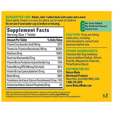Nature Made Super B Complex with Vitamin C and Folic Acid, Dietary Supplement for Immune Support, 140 Tablets, 140 Day Supply