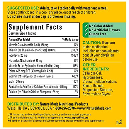 Nature Made Super B Complex with Vitamin C and Folic Acid, Dietary Supplement for Immune Support, 360 Tablets, 360 Day Supply